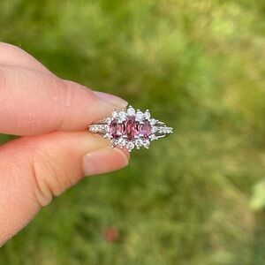 Pink tourmaline and white zircon Ring